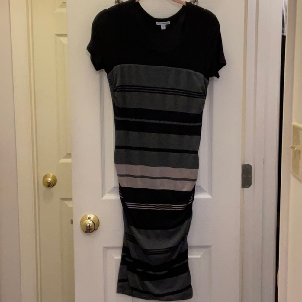 James Perse striped tee shirt dress with rouching. Size 2. EUC